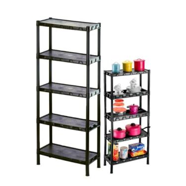 Imagem de Prateleira Estante Multiuso De Plástico Modular 92x198 Com 5 Divisórias Reforçada Desmontável Preto