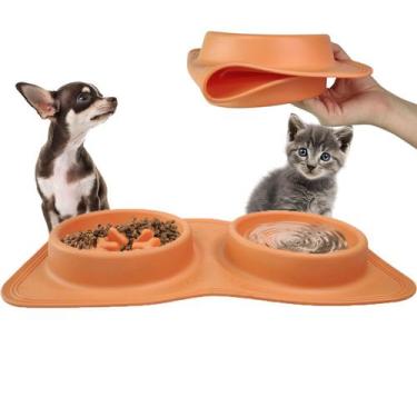 Imagem de Comedouro Bebedouro Silicone 2 Em 1 Agua Raçao Cachorro Gato Pet Anima