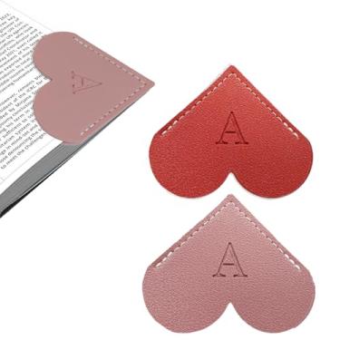 Imagem de Marcador de livro de coração de couro personalizado com inicial, 26 letras, marcador de livro de página de canto personalizado para mulheres leitoras, amantes de livros, professores, estudantes