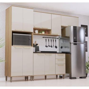 Imagem de Cozinha Modulada Compacta 4 Peças Com Tampo Isis Luciane Móv Avelã-mocca Laca
