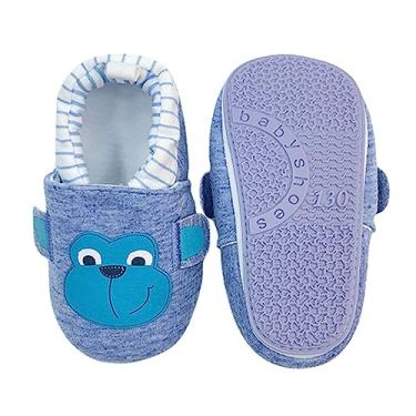Imagem de COSANKIM Tênis infantil para meninos e meninas com sola macia, antiderrapante, mocassins infantis, primeiro andador, círculo, casa, sapatos, 01 Blue Monkey, 2-2.5 Years Toddler