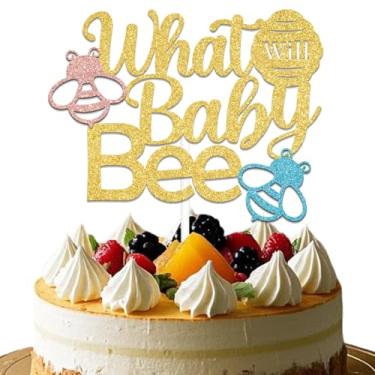 Imagem de What Will Baby Bee Cake Topper,Honey Bee Gender Reveal Party Cake Decor,Boy Or Girl,Pregnancy Announcement Gender Reveal New Baby Shower Birthday Party Supplies Gold Glitter