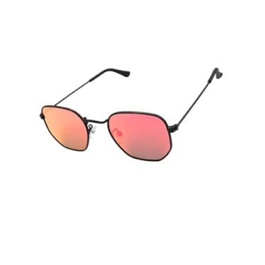 Imagem de Óculos de Sol Hexagonal Armação em Metal com Case Luxo Proteção UV400 Estilo Retrô Aviador Unissex Feminino Masculino - Cacife Brand (Vermelho Espelhado)
