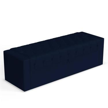 Imagem de Calçadeira Báu Queen Size Atena 160cm Capitonê Suede Azul Marinho - Abmaza