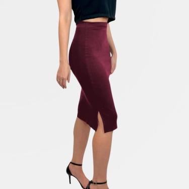 Imagem de Saia Midi Lápis Social Canelada Cintura Alta Executiva - Yootime, M, V