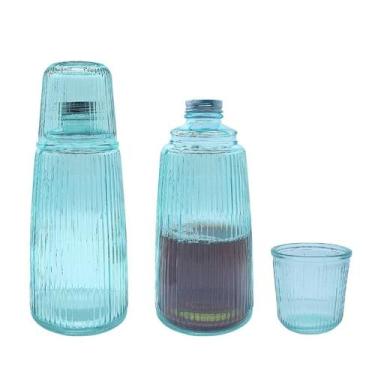 Imagem de Moringa De Vidro Canelado Azul Com Copo Para Água 1l - CLICK HOUSE