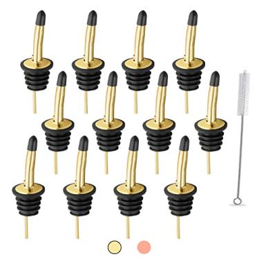 Imagem de WAFJAMF Conjunto de 12 peças de bicos de licor, despejadores de garrafa de licor de aço inoxidável com tampas de borracha para derramar líquido, azeite de oliva, vinho, vinagre (pacote com 12)