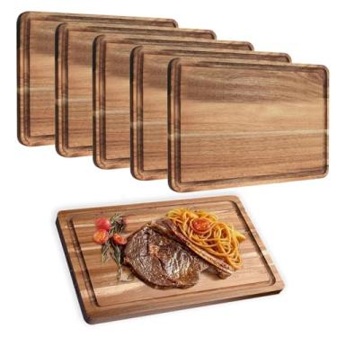 Imagem de 6 tábuas de corte de madeira com sulco de suco - perfeitas para queijo, frutas e vegetais - Tábuas de cortar madeira de acácia (6)