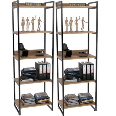 Imagem de Kit 2 Estantes C/5 Prateleiras Escritório 187x60Cm Carvalho