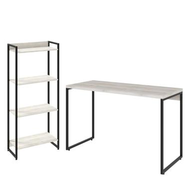 Imagem de Kit Escritório Estante 4 Prateleiras Com Mesa 120Cm Snow