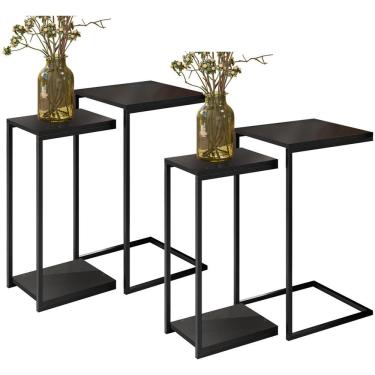 Imagem de 02 Conjuntos De Mesas Laterais Industrial D01 Design Preto