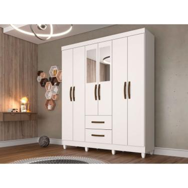 Imagem de Roupeiro Estrela Em Mdp Com Espelho 6 Portas E 2 Gavetas Sallêto Branco