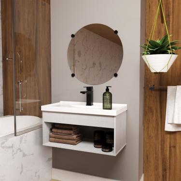 Imagem de Gabinete Para Banheiro Mdf 60Cm Com Cuba Livorno Riverzza Lineo