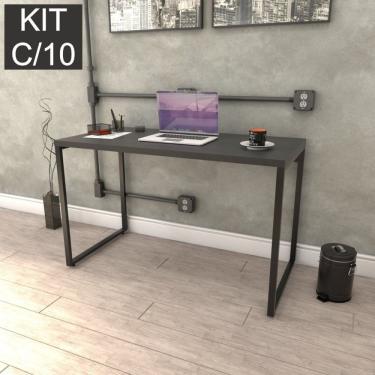 Imagem de Kit Com 10 Escrivaninhas Kuadra 120Cm Estilo Industrial Compace Preto Onix/Preto