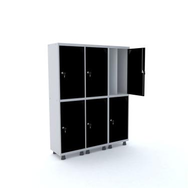 Imagem de Roupeiro 6 Portas Aço Pandin Móveis Cinza/Preto