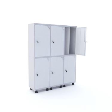Imagem de Roupeiro 6 Portas Aço Pandin Móveis Cinza/Branco
