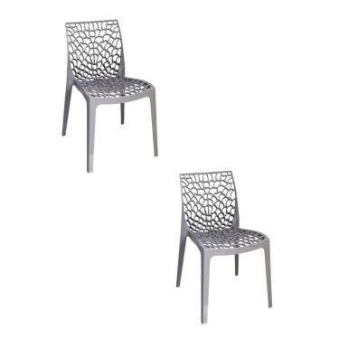 Imagem de Kit 2 Cadeiras Vazada Em Polipropileno Gruvyer Fratini Móveis Cinza