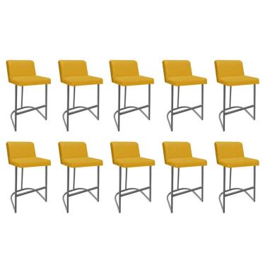 Imagem de Kit 10 Banquetas Com Encosto Confort Bistrô Cozinha Ferro Cinza Corino Amarelo - Amey Decor