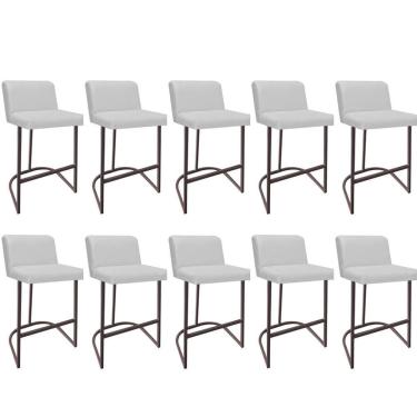 Imagem de Kit 10 Banquetas Com Encosto Confort Bistrô Cozinha Ferro Marrom Sintético Branco - Amey Decor