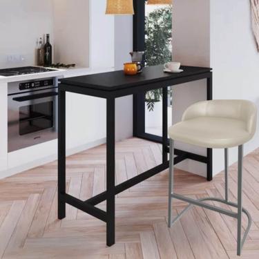 Imagem de Banqueta Betyna Com Encosto Alta Cozinha Bar Balcão Ferro Cinza Sintético Bege - Amey Decor