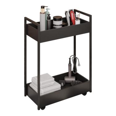 Imagem de Carrinho Auxiliar Para Salão De Beleza Lara 70cm Em Aço Com Rodízios Preto - Desk Design
