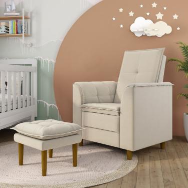 Imagem de Poltrona Decorativa Amamentação Reforçada E Puff Alice Suede bege