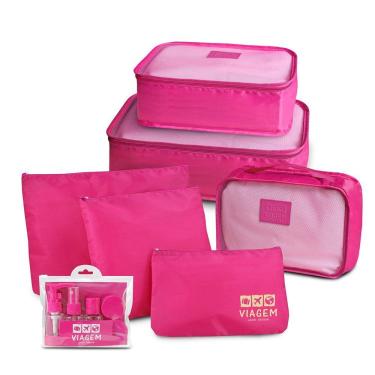 Imagem de Kit Organizador De Malas + Frascos De Viagem 7 Peças Pink