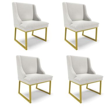 Imagem de Cadeira Sala De Jantar Industrial Dourado Kit 4 Liz Bouclê Cinza D03 - D'rossi