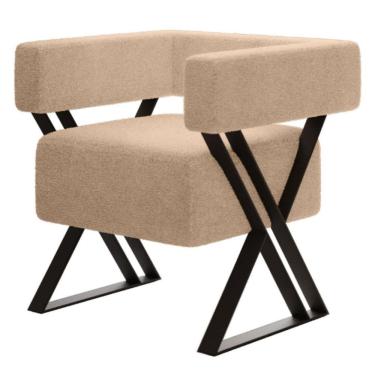 Imagem de Poltrona Decorativa Kira Pés De Metal Estilo Industrial Bouclé Bege