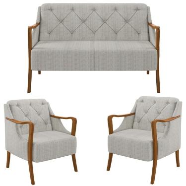 Imagem de Kit Namoradeira 135cm E 2 Poltronas Decorativas Capitonê Lapa M22 Linho Cru - Mpozenato