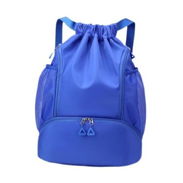 Imagem de Vaveren Mochila com cordão e compartimento para sapatos, bolsa leve com bolsos laterais, mochila para basquete e atividades ao ar livre para homens mulheres, Azul