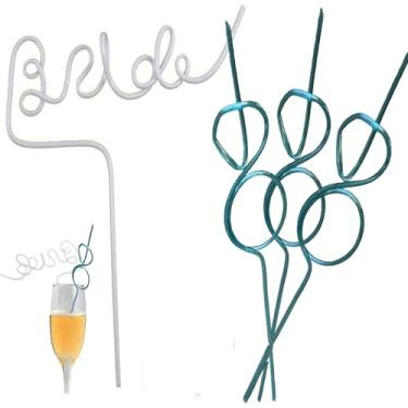 Imagem de Conjunto de 10 peças de decoração de despedida de solteira, 5 canudos brancos grandes para festa de noiva + 5 canudos de diamante azul para casamento/futura noiva/aniversário/noivado, despedida de