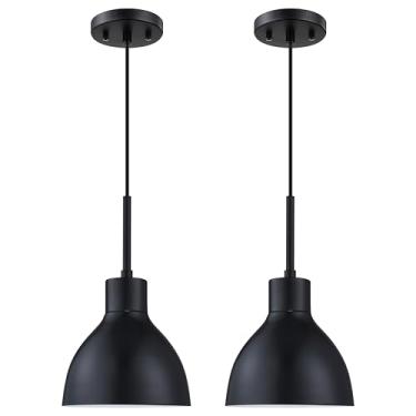 Imagem de Dolaimy House - Pacote Com 2 Luminárias Suspensas Industriais De Teto Para Cozinha Interna, Acabamento Preto, Cúpula Metal Tipo Tambor 7,3" Bar, Sala Jantar E Estar Sobre A Pia