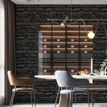 Imagem de Kit 2 Rolos Papel De Parede Adesivo Tijolo Preto Dark 3,0M - Gh Papel 