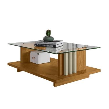 Imagem de Mesa De Centro Com Vidro Frizz - 7 Decor Cumaru E Opala