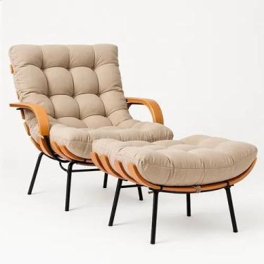 Imagem de Poltrona Costela Com Braço E Puff Linho Acquablock - Straso Móveis