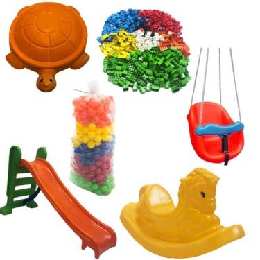 Imagem de KIT JABUTI ESPAÇO BOLINHAS + CAVALINHO + ESCORREGADOR MEDIO + BALANÇO 