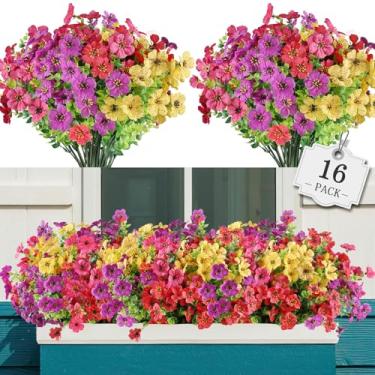 Imagem de AGIRL 16 pacotes de flores artificiais para uso ao ar livre, flores falsas de plástico que não desbotam, plantas falsas para pendurar plantadores, decoração interna, externa, jardim, varanda, janela