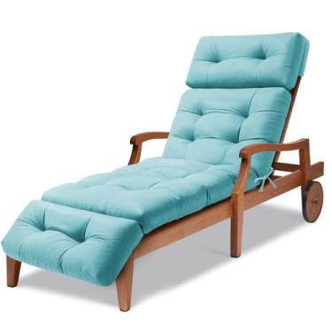 Imagem de Almofada de espreguiçadeira longa à prova d'água, almofadas de espreguiçadeira para ambientes externos, com laços, almofadas espessas para poltrona reclinável de pátio para ambientes internos 74,4 x