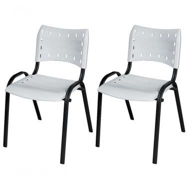 Imagem de Cadeira Iso Base Preto Escola, Escritório Branco - Kit 2 Un