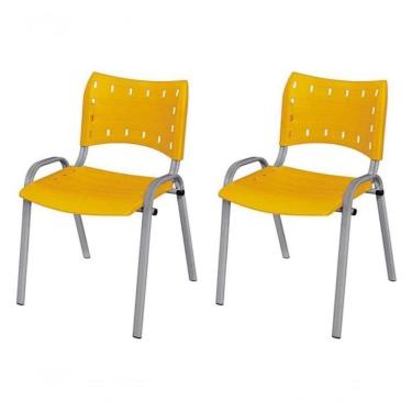Imagem de Cadeira Iso Base Cinza Escola, Escritório Amarelo - Kit 2 Un