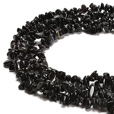 Imagem de jodaying 7-8 mm Natural Black Obsidiana Pedra Preciosa Lascas Soltas Semi Preciosas para Fazer Joias DIY Artesanato Artesanal Suprimentos 1 Fio por Saco Aproximadamente 86 cm
