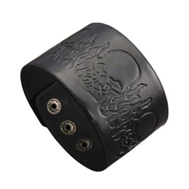 Imagem de JAOYU Pulseira de couro punk pulseira de couro gótico pulseira de rock pulseira de motociclista para homens braçadeira de couro preta joia feita à mão, Large, Couro sintético, Sem Pedra Preciosa