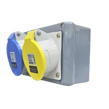 Imagem de Quadro Sobrepor C/ 1 Tomada Ind.N5249 + 1 Tomada Ind. N3244 Cód. S304152 – Steck