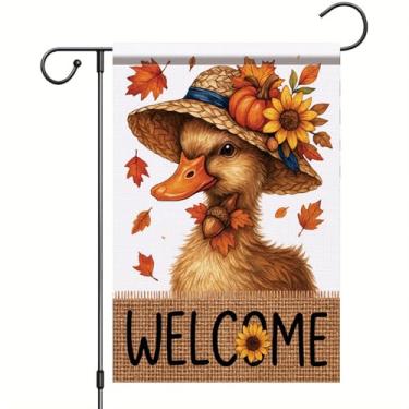 Imagem de Starlit Patio Bandeira de jardim de outono de ação de graças, bandeira de pato 30,5 x 45,7 cm, bandeira dupla face, abóbora, girassol, jardim, outono, decoração ao ar livre, para varanda, gramado