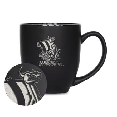 Imagem de Rico Industries NCAA Western Washington Vikings 425 g Caneca de cerâmica preta fosca gravada a laser - para bebidas quentes ou frias