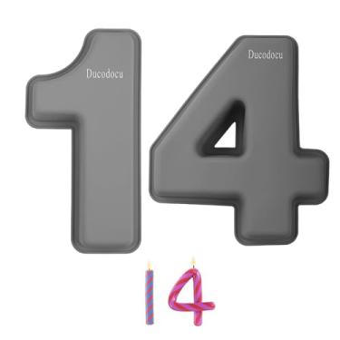 Imagem de Ducodocu Forma De Bolo Silicone Com Números, Molde Grande 3D, Formas Para Assar, Latas Novas, Faça Você Mesmo Aniversário 15/51 Anos, Bodas Casamento, 10" 1 E 4, Cinza Roxo