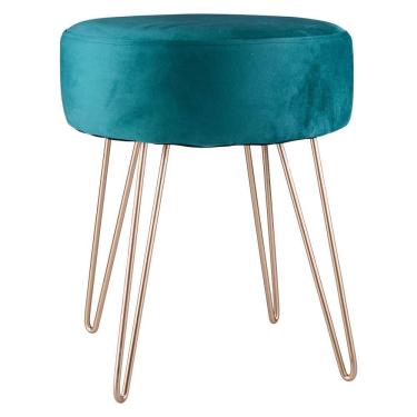 Imagem de Puff Redondo Pés em Metal Dourado Cazza 43cm Suede Verde