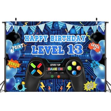 Imagem de LTDKAEN Tema de jogo, cenário de aniversário de nível 13, videogame, decoração de festa de 13 anos, tema subir de nível, suprimentos de festa de aniversário para meninos e crianças (18 x 1,5 m)