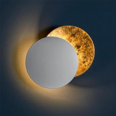 Imagem de Lua Criativa Luz De Parede Interna Eclipse Corredor Luz De Parede Corredor Lâmpada De Parede De Cabeceira Sala De Estar Redonda Ouro Cobre Led Arandela De Parede, White, 25cm